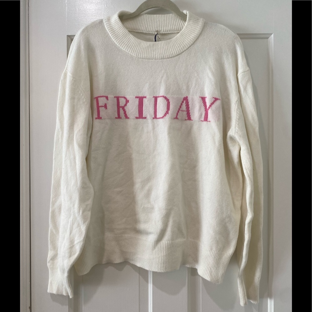 FRIDAY Nine 1 Eight knit graphic pullover crew neck sweater top